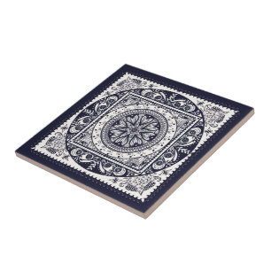Carreau Tuile en céramique d'art de mandala bleu de minui