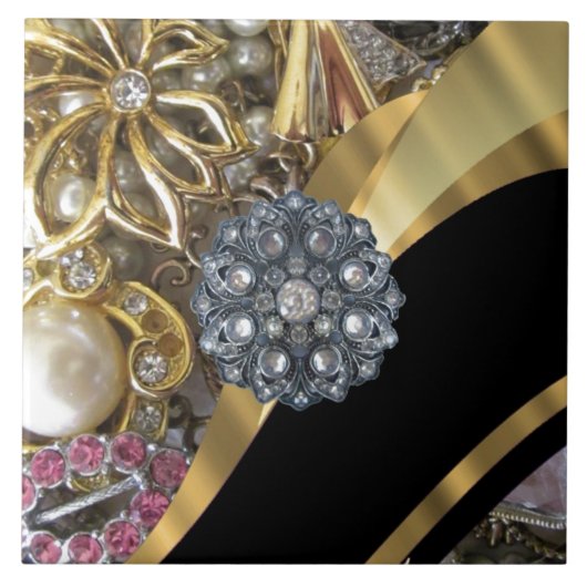 Carreau Tuile en céramique noire et or (Devant)