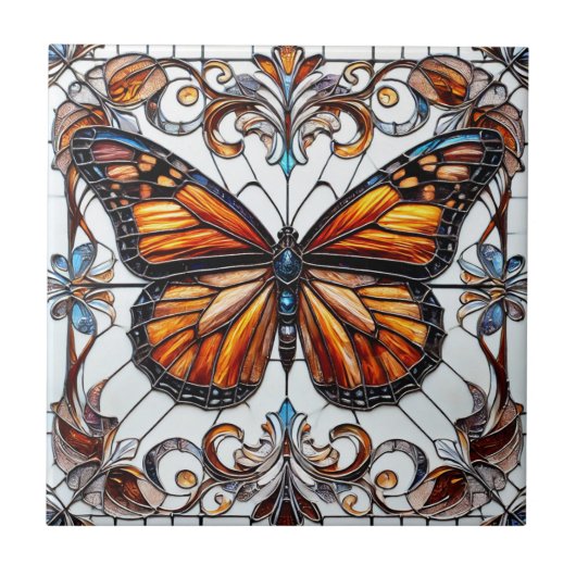 Carreau Tuile en céramique Papillon en verre tendu (Devant)