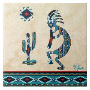 Carreau Tuile en céramique Turquoise Kokopelli