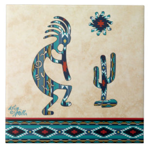 Carreau Tuile en céramique Turquoise Kokopelli