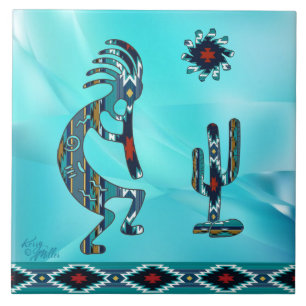 Carreau Tuile en céramique Turquoise Kokopelli