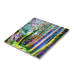 Carreau Tuile enchantée d'art abstrait de forêt