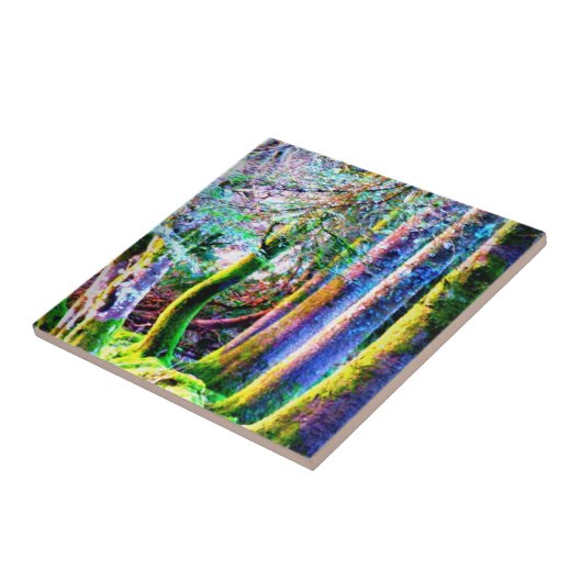 Carreau Tuile enchantée d'art abstrait de forêt (Côté)