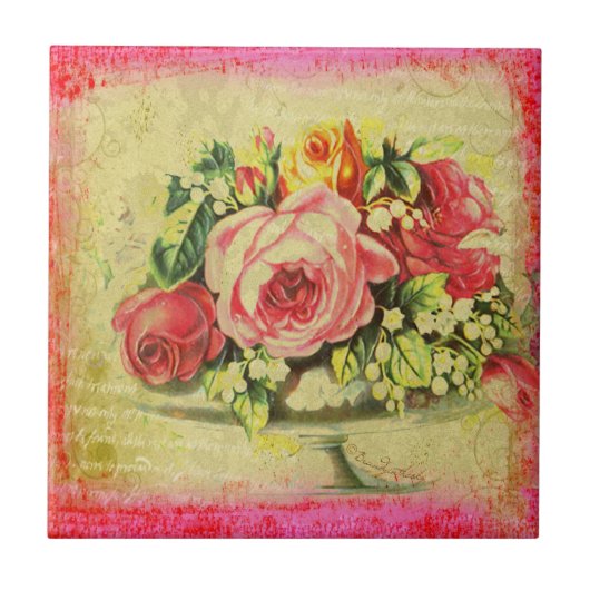 Carreau Tuile faite sur commande d'art de collage de roses (Devant)