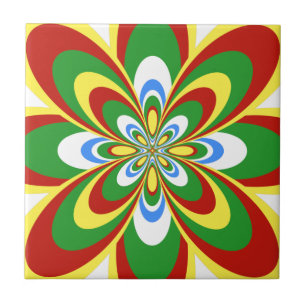 Carreau Tuile, fleur abstraite 4, rouge de Rasta, vert