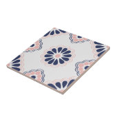 Carreau Tuile florale géométrique de bleu, rose et blanche (Côté)