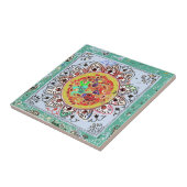 Carreau Tuile florale jaune verte indienne (Côté)