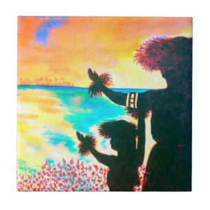 Carreau Tuile hawaïenne de lever de soleil de danse