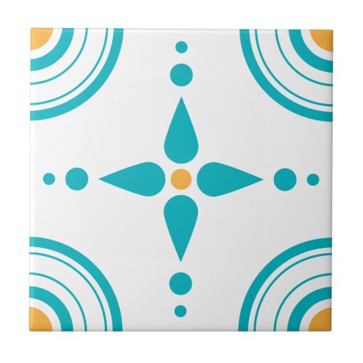 Carreau Tuile jaune blanche de motif de turquoise simple (Devant)