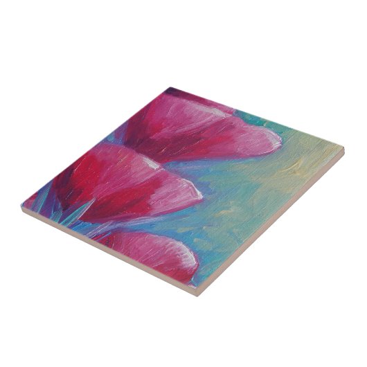 CARREAU TUILE MAGENTA DE FLEURS (Côté)