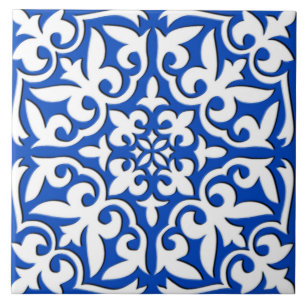 Carreau Tuile marocaine - bleu et blanc de cobalt