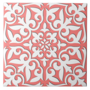Carreau Tuile marocaine - rose de corail et blanc