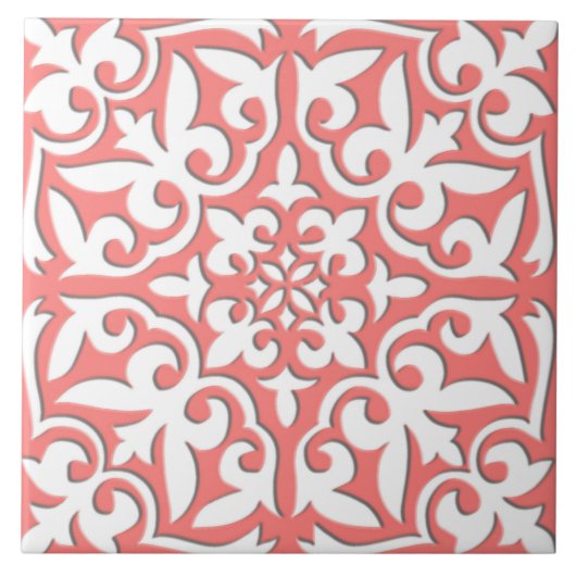 Carreau Tuile marocaine - rose de corail et blanc (Devant)
