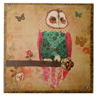 Carreau Tuile minable vintage de hibou de Rosa