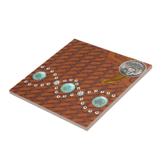 Carreau Tuile occidentale de turquoise de "Apache" de cuir (Côté)