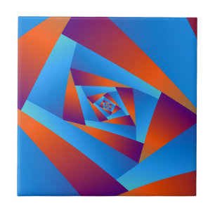 Carreau Tuile orange et spirale bleue