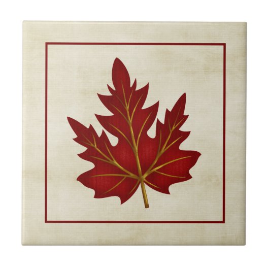 Carreau Tuile orientée d'automne rouge de feuille (Devant)