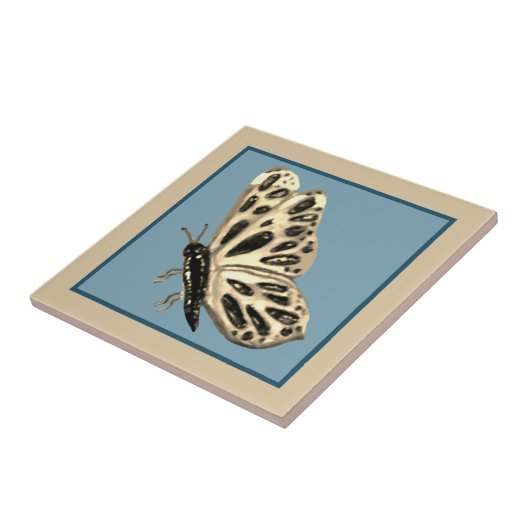 Carreau Tuile papillon en céramique or et noir (Côté)