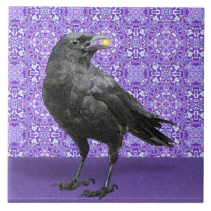 Carreau Tuile pourpre de motif de corneille noire