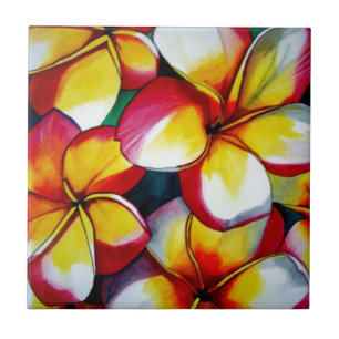 Carreau Tuile rose de fleur de Frangipani par art de Sacha
