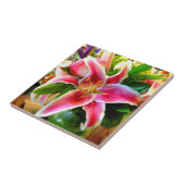 Carreau tuile rose de lis d'astronome (Côté)