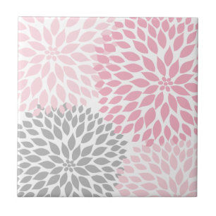 Carreau Tuile rose et grise d'art d'accent de dahlia
