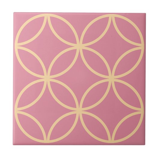 Carreau Tuile rose rose avec motif en cercle jaune (Devant)