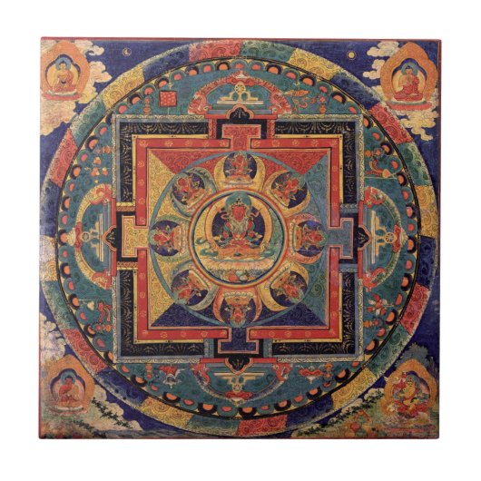 Carreau Tuile Tibétaine Thanka de Bouddha Mandala (Devant)