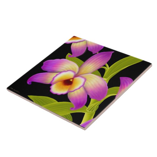 Carreau Tuile tropicale d'orchidée de Nobile de Dendrobium (Côté)