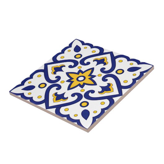 Carreau tuiles blus blanches et dorées (Côté)