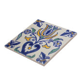 Carreau tuiles classiques toscane bleu jaune motif floral (Côté)