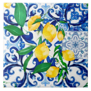 Carreau tuiles siciliennes, citron, mosaïque, majolica,