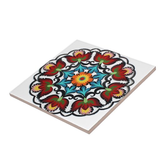 Carreau tuiles suédoises fleur rouge de style ancien (Côté)