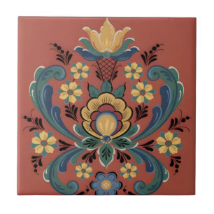 Carreau tuiles suédoises fleurs vertes anciennes