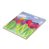 Carreau Tulip Flower Field Aquarelles arc-en-ciel (Côté)