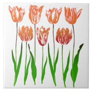Carreau Tulip Garden Imprimer en Coral Orange et Vert
