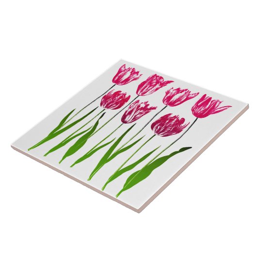 Carreau Tulip Garden Imprimer en rose et vert Fuchsia (Côté)