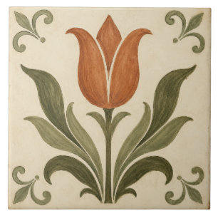 Carreau Tulipe en terre cuite vintage, botanique d'art pop