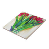 Carreau tulipe rose et rouge aquarelle art (Côté)