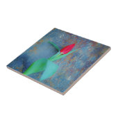 Carreau Tulipe rouge sur ardoise gris bleu (Côté)