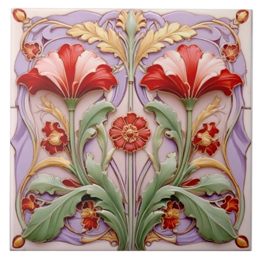 Carreau Tulipes à perroquets rouges et blancs (Devant)