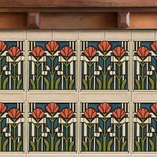 Carreau Tulipes Abstrait Symétrie Art Milieu du Siècle Art