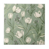 Carreau Tulipes Avec Feuilles Sur Vert Sage Clair (Devant)