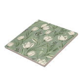 Carreau Tulipes Avec Feuilles Sur Vert Sage Clair (Côté)