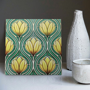 Carreau Tulipes Citrus Jaune Symétrique Motif Art Nouveau