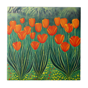 Carreau Tulipes d'art orange