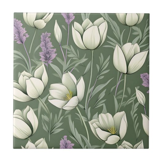Carreau Tulipes Et Lavande Sur Vert (Devant)