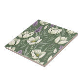 Carreau Tulipes Et Lavande Sur Vert (Côté)