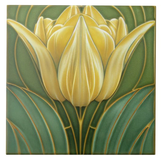 Carreau Tulipes Jaunes Décor Mur symétrique Art Nouveau (Devant)